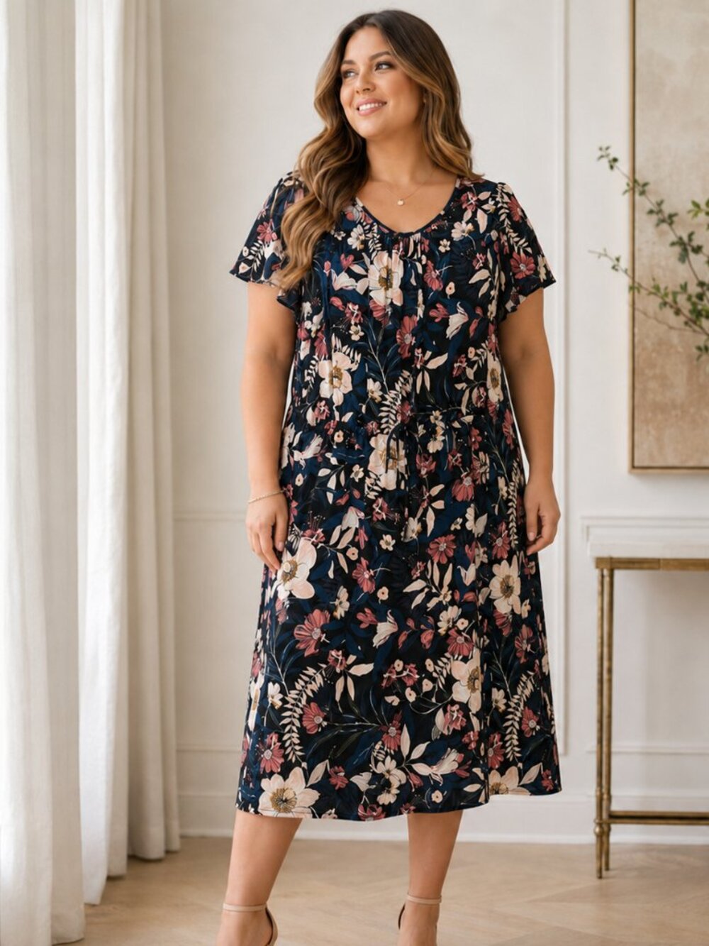 🎉⚡️ 5 for $25 🛍️‼️
Navy Floral Chiffon Midi Dress – XL